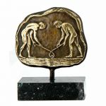 Keritizin, Ancient Sport, Brass plaque with patina, placed on a greek black marble base, with white and grey waters.