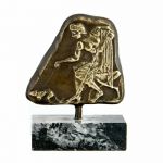 Dog Fighting, Brass Plaque with patina, mounted on a greek black marble base, with white and grey waters.
