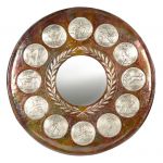 Olympic Sports Mirror, Copper with natural oxidation of the metal and local silverplating of the sports.