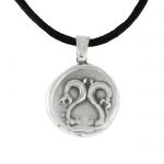 Triton, Pendant in silver 999° and a black satin cord, depicting two seahorses.