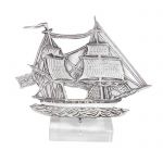Brig "Ares", Hydra, Miniature ship in silver 999°, mounted on acrylic base.
