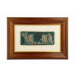 Cat and Dog Fight, Ancient Greece, Copper relief plaque with natural oxidation on linen passpartou, mounted on wooden frame.