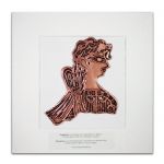Parisienne, Knossos, Copper relief representation, mounted on a white wooden frame.