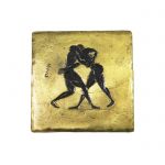 Wrestling, Olympic Games, Coaster, made of brass with patina of the sport.