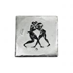 Wrestling, Olympic Games, Coaster, made of recycled aluminum with patina of the sport.