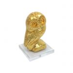 Owl, Statue handmade of casted alabaster coated with gold-plated 24 carats copper. Muma.gr