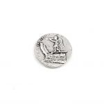 Silver Tetradrachm King Dimitriou (Goddess Victory on a ship's bow). Handmade solid brass silver-plated in acrylic case to exhibit both sides of the coin.