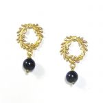Olive Wreath earrings gold-plated 24k free nickel. Handmade in solild brass with silver earpin. Blue lapis stone.