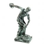 Discobolus of Myron, Statue handmade casted alabaster, coated with copper with natural oxidation (green patina).