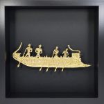 The Colossus of Rhodes, handmade relief of gold-plated 24 carats copper, placed in wooden frame-showcase on museummasters.gr.
