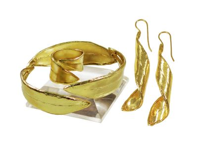 Olive Leaf Set, handmade brass 24k gold-plated nickel free