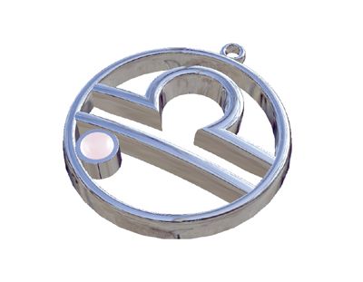 Libra Zodiac Sign with Pink Quartz Stone, Pendant in silver 925°.