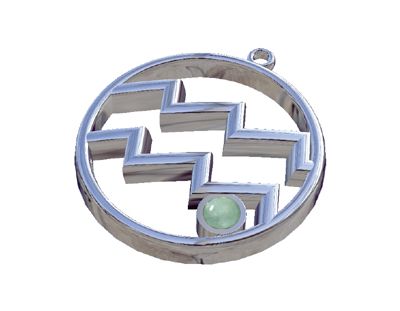 Aquarius Zodiac Sign with Aquamarine  Stone, Pendant in silver 925°.