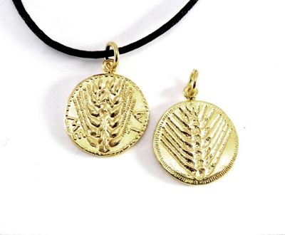 Ear of wheat, Gold-plated 24K solid brass Lucky Charm, inspired by an ancient coin of Metapontion.