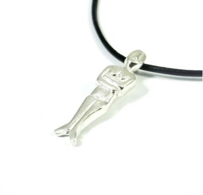 Cycladic figurine, Solid Silver 925°, Kid's Pendant with black and sea blue cord