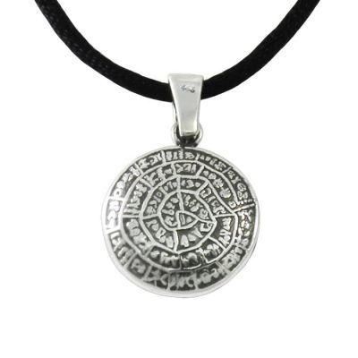 Phaistos Disc Silver Pendant. Two sided handmade of solid silver 925° on museummasters.gr.