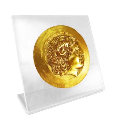 Alexander the Great, Gold Medal of Tarsus, Gold-plated 24K Bronze Copy, mounted on an acrylic back (plexiglass).
