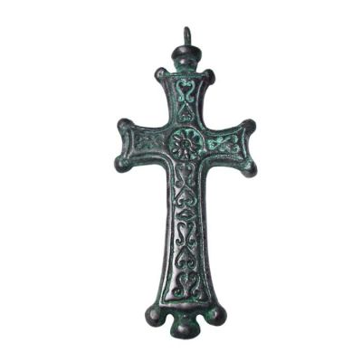 Bilateral Byzantine Cross "Life-Light", Brass with natural oxidation of the metal.