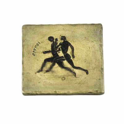 Stadion Race, Olympic Games, Brass coaster with patina, with depiction of the sport.