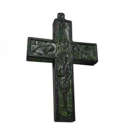 Baptism - Crucifixion Cross. Handmade brass with patina (natural oxidation of the metal) on museummasters.gr.