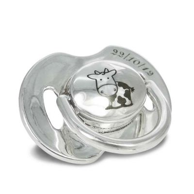 Baby Pacifier coated with silver, design engraved by laser