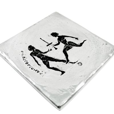 Torch Relay, Olympic Games, Coaster, Recycled Aluminum with patina on the depiction of the sport.