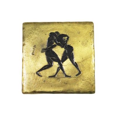 Wrestling, Olympic Games, Coaster, made of brass with patina of the sport.