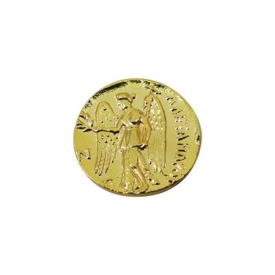 Goddess Athena Pin. B' side of Gold Stater Coin of Alexander the Great, solid brass.