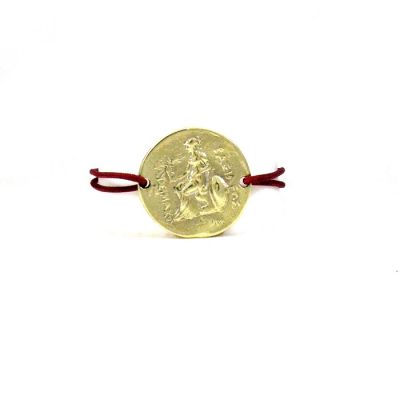 Alexander the Great Brass Bracelet. Goddess Athena with Victory. The cord is adjustable to fit all wrists with its special tying.