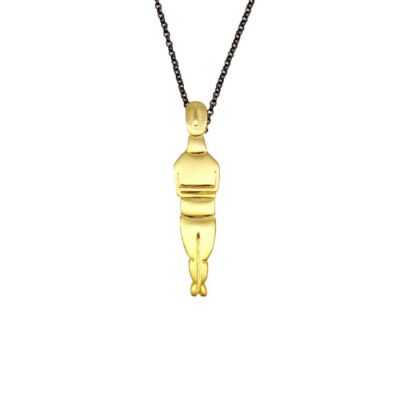 Cycladic female figurine gold-plated 24k pendant with black chain.